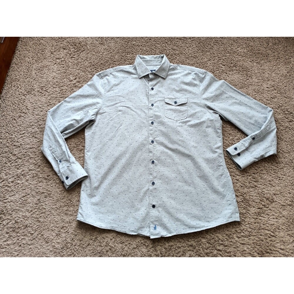 Johnnie-O Button Up Shirt Size Large Gray Plane Graphic Print Long Sleeve